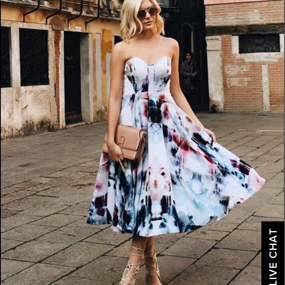 Stunning Strapless Floral Dress Size XS